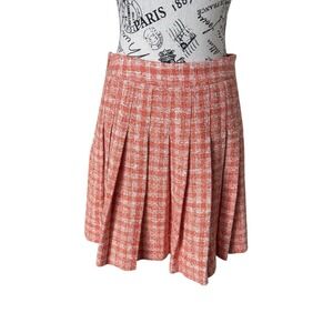 Zara‎ Skirt Womens Size S Orange Plaid Pleated Front Regular Fit Short Skater